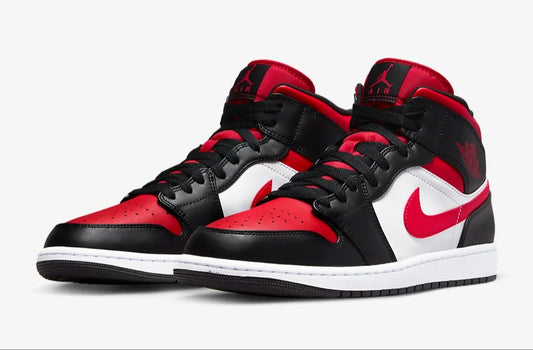 Nike Air Jordan 1 Mid White Black Red Bred Toe Men